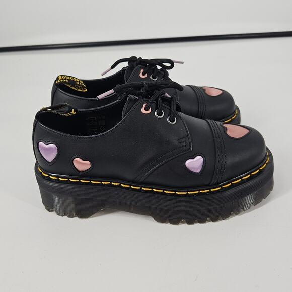 Dr. Martens Black Lapstone Satin 1461 Quad Heart Platform Derby Shoes 7 - Picture 6 of 10